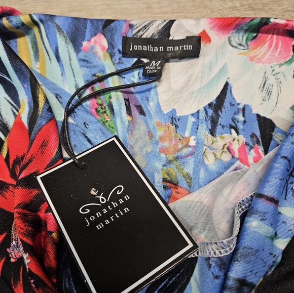 Jonathan Martin Floral Drape Neck Mini Dress Muti-Color Women's Medium Bright - Picture 4 of 6